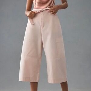 Maeve Anthropologie Pink Wide Leg Cropped Culottes Pants Tie Waist Medium